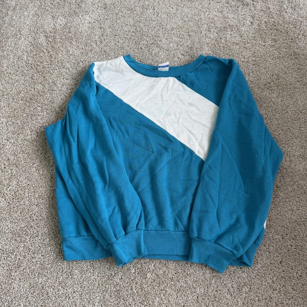 Vintage 80s Sears Activewear Colorblock Sweatshirt Mens 2XL Blue Geometric Crew
